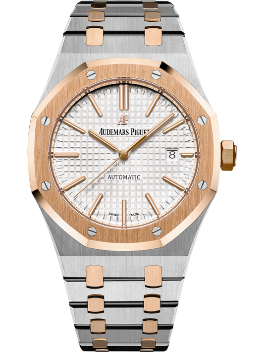 Royal Oak Selfwinding 41MM Stainless Steel and 18-Carat Pink Gold Bracelet Silver-Toned Dial With Grande Tapisserie Pattern Stainless Steel Case 18-Carat Pink Gold Bezel