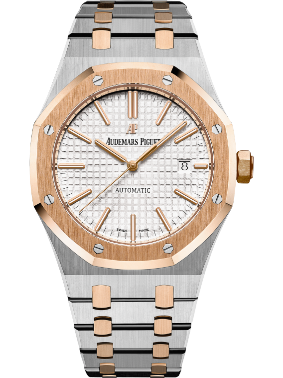 Royal Oak Selfwinding 41MM Stainless Steel and 18-Carat Pink Gold Bracelet Silver-Toned Dial With Grande Tapisserie Pattern Stainless Steel Case 18-Carat Pink Gold Bezel