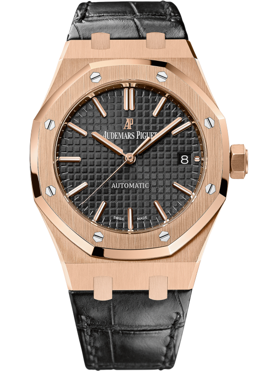 Royal Oak Selfwinding 37MM Black Crocodile Strap Black Dial With Grande Tapisserie Pattern 18-Carat Pink Gold Case