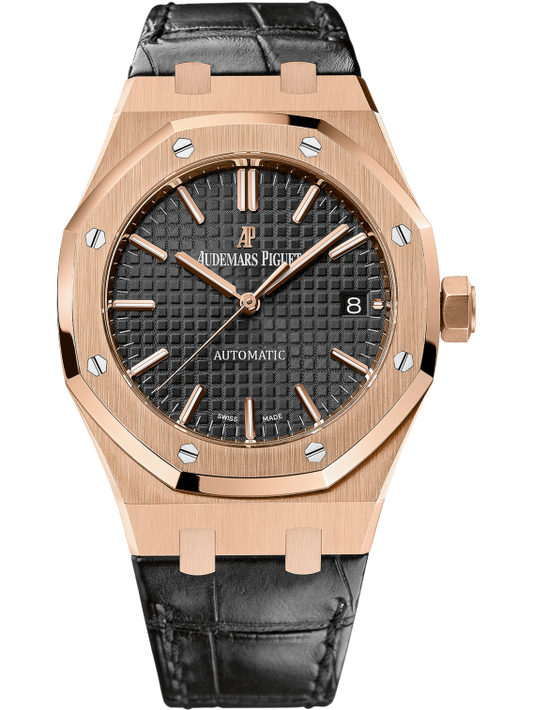 Royal Oak Selfwinding 37MM Black Crocodile Strap Black Dial With Grande Tapisserie Pattern 18-Carat Pink Gold Case