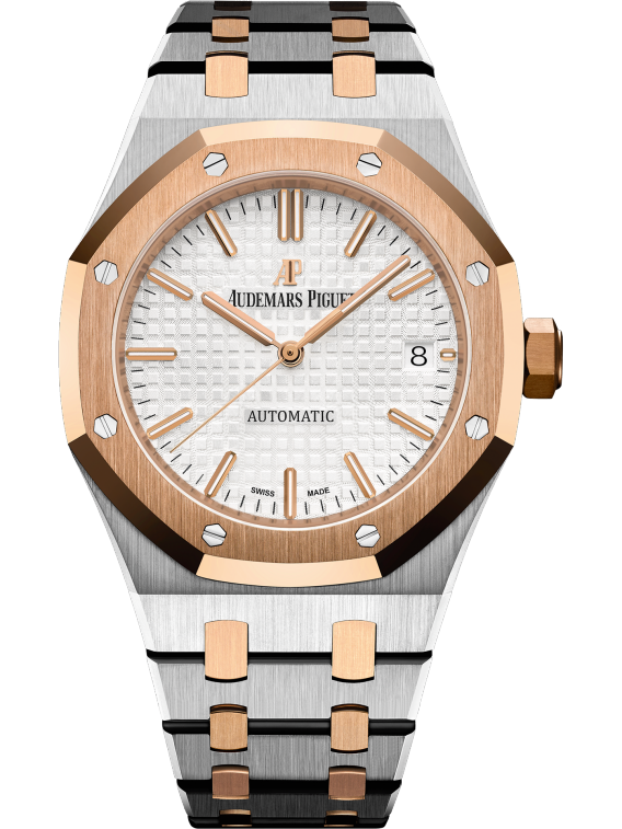 Royal Oak Selfwinding 37MM Stainless Steel and 18-Carat Pink Gold Bracelet Silver-Toned Dial With Grande Tapisserie Pattern Stainless Steel Case