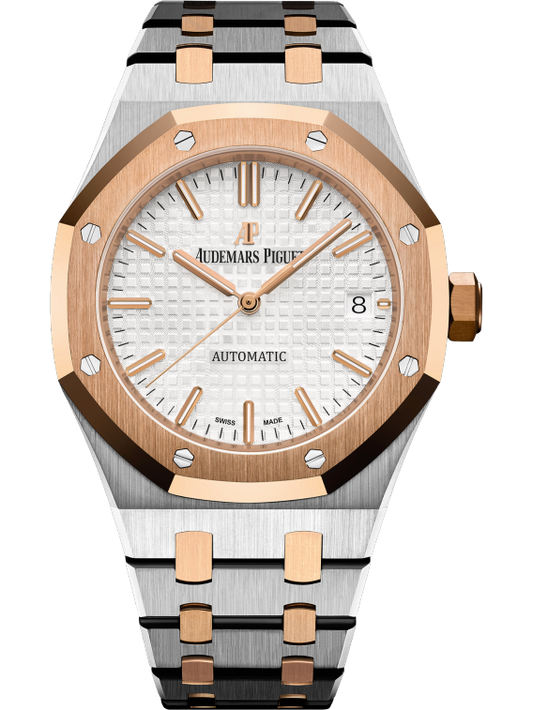 Royal Oak Selfwinding 37MM Stainless Steel and 18-Carat Pink Gold Bracelet Silver-Toned Dial With Grande Tapisserie Pattern Stainless Steel Case