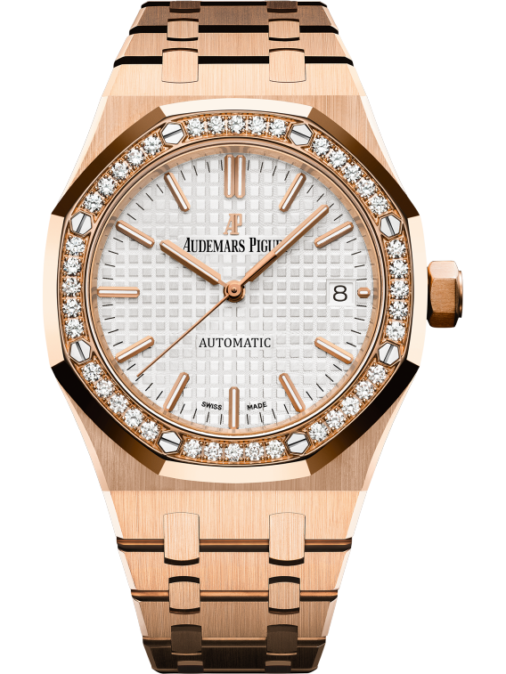 Royal Oak Selfwinding 37MM 18-Carat Rose Gold Bracelet Silver-Toned Dial With Grande Tapisserie Pattern 18-Carat Rose Gold Case Rose Gold Diamond-Set Bezel