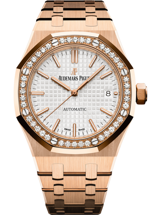 Royal Oak Selfwinding 37MM 18-Carat Rose Gold Bracelet Silver-Toned Dial With Grande Tapisserie Pattern 18-Carat Rose Gold Case Rose Gold Diamond-Set Bezel