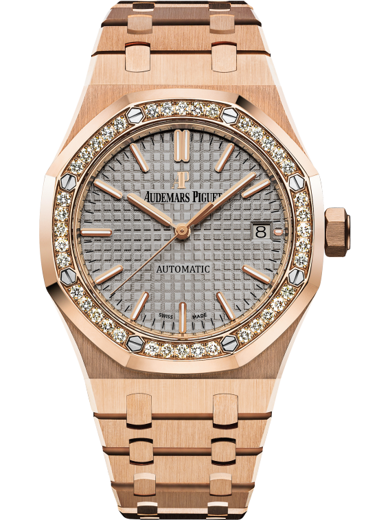 Royal Oak Selfwinding 37MM 18-Carat Pink Gold Bracelet Grey Nickel-Toned Dial With Grande Tapisserie Pattern 18-Carat Pink Gold Case Diamond-Set Bezel