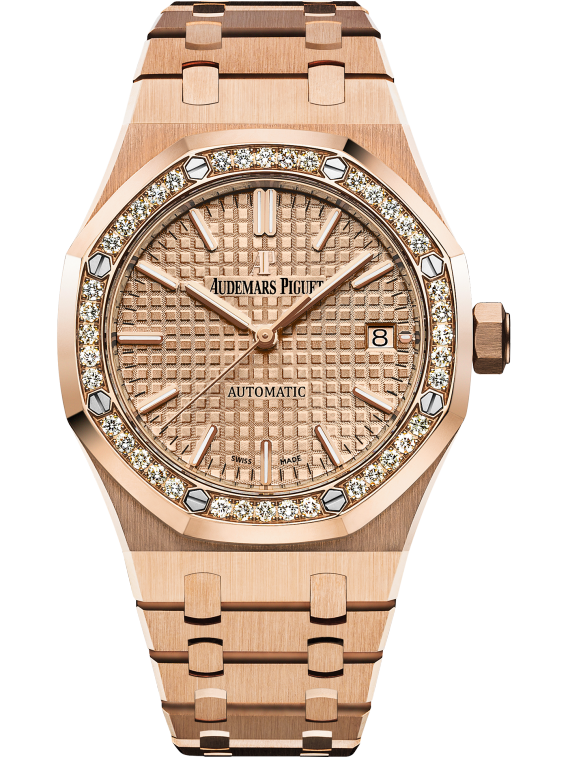 Royal Oak Selfwinding 37MM 18-Carat Pink Gold Bracelet Pink Gold-Toned Dial With Grande Tapisserie Pattern 18-Carat Pink Gold Case Diamond-Set Bezel