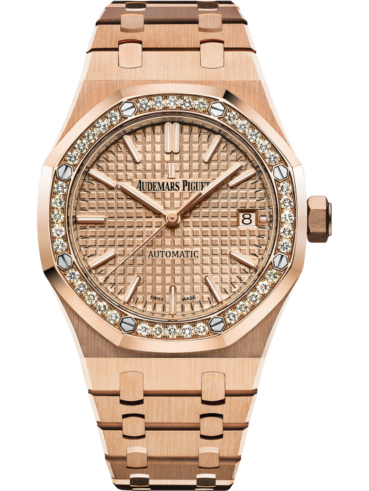 Royal Oak Selfwinding 37MM 18-Carat Pink Gold Bracelet Pink Gold-Toned Dial With Grande Tapisserie Pattern 18-Carat Pink Gold Case Diamond-Set Bezel