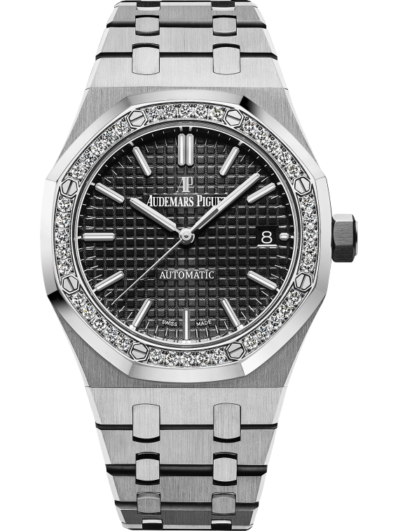 Royal Oak Selfwinding 37MM Stainless Steel Bracelet Black Dial With Grande Tapisserie Pattern Stainless Steel Case Diamond-Set Bezel