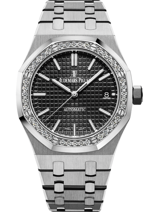 Royal Oak Selfwinding 37MM Stainless Steel Bracelet Black Dial With Grande Tapisserie Pattern Stainless Steel Case Diamond-Set Bezel