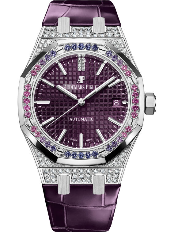 Royal Oak Selfwinding 37MM Purple Alligator Strap Purple Dial With Grande Tapisserie Pattern 18-Carat White Gold Case Bezel Set With Brilliant-Cut Sapphires