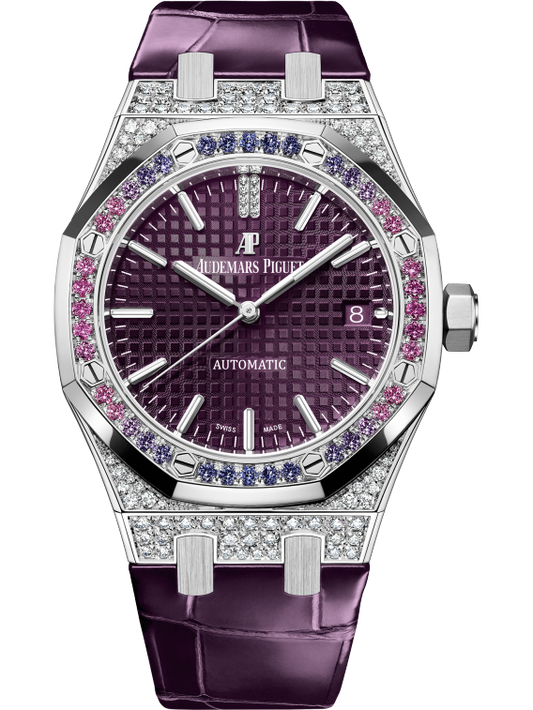 Royal Oak Selfwinding 37MM Purple Alligator Strap Purple Dial With Grande Tapisserie Pattern 18-Carat White Gold Case Bezel Set With Brilliant-Cut Sapphires