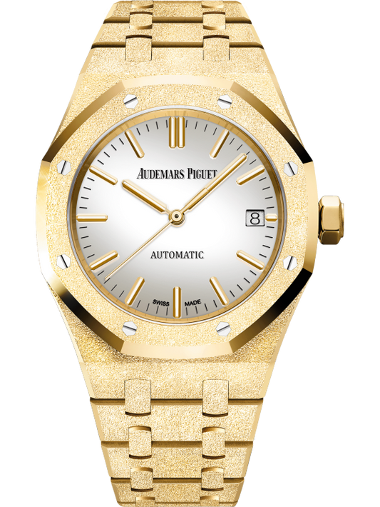 Royal Oak Frosted Gold Selfwinding 37MM Hammered 18-Carat Yellow Gold Bracelet Silver-Toned Mirror Dial Hammered 18-Carat Yellow Gold Case