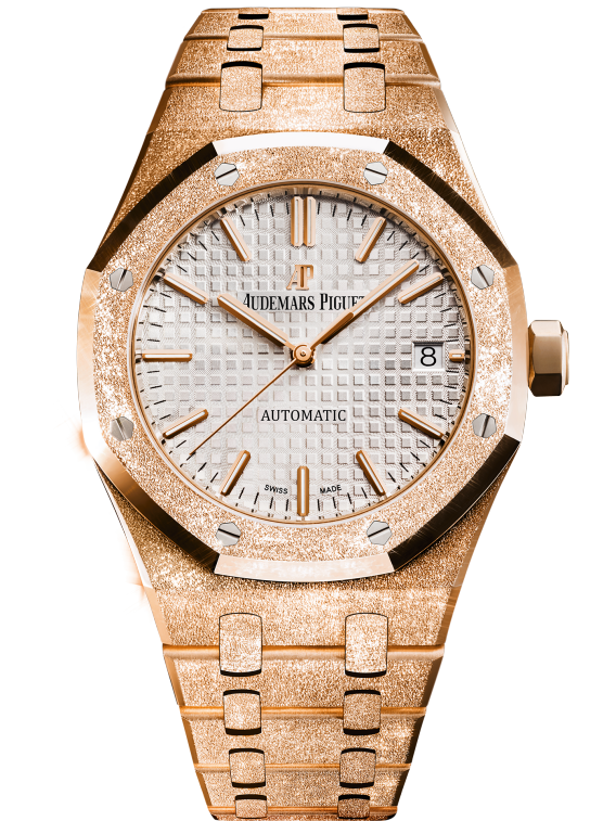 Royal Oak Frosted Gold Selfwinding 37MM Hammered 18-Carat Pink Gold Bracelet Silver-Toned Dial With Grande Tapisserie Pattern Hammered 18-Carat Pink Gold Case