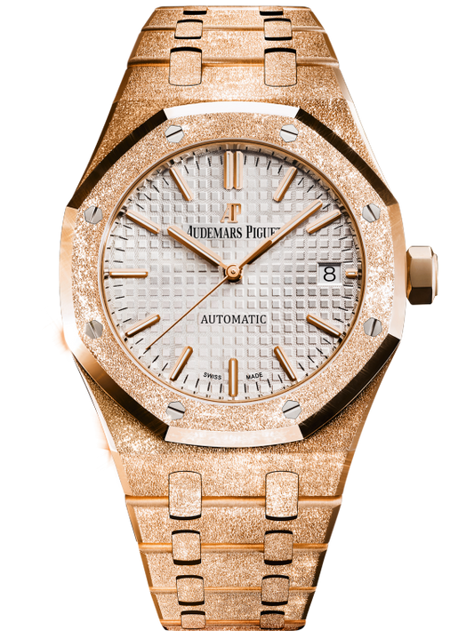 Royal Oak Frosted Gold Selfwinding 37MM Hammered 18-Carat Pink Gold Bracelet Silver-Toned Dial With Grande Tapisserie Pattern Hammered 18-Carat Pink Gold Case