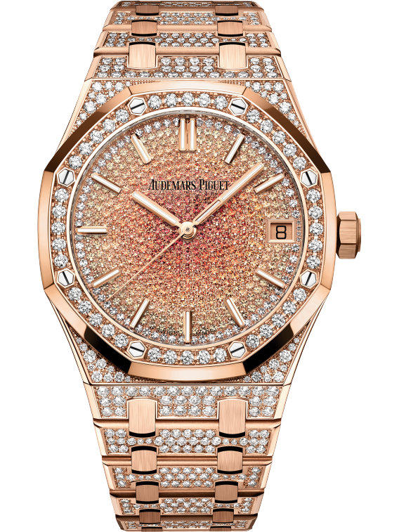 Royal Oak Selfwinding 41MM Diamond-Set 18-Carat Pink Gold Bracelet 18-Carat Pink Gold Dial Set With Graded Orange Sapphires Diamond-Set 18-Carat Pink Gold Case and Bezel