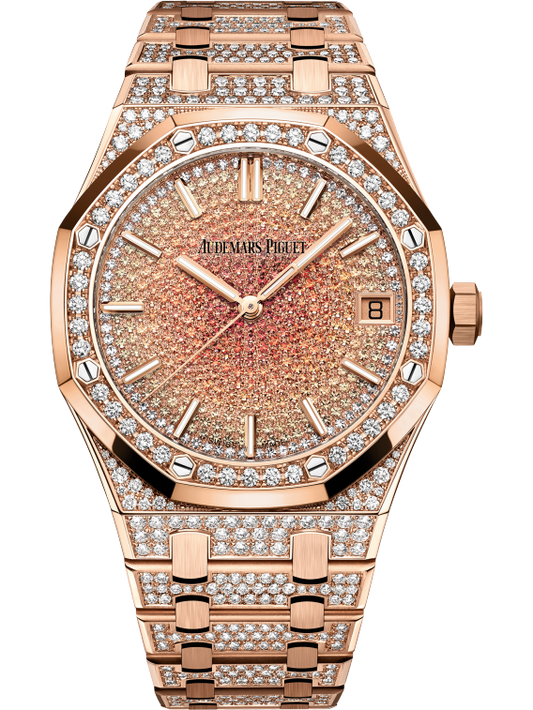 Royal Oak Selfwinding 41MM Diamond-Set 18-Carat Pink Gold Bracelet 18-Carat Pink Gold Dial Set With Graded Orange Sapphires Diamond-Set 18-Carat Pink Gold Case and Bezel