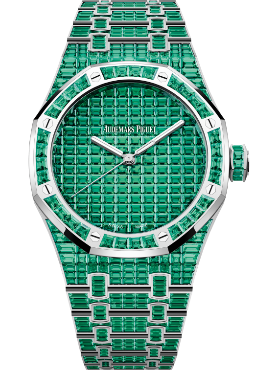 Royal Oak Selfwinding Emerald 50th Anniversary 41MM 18-Carat White Gold Bracelet Set 18-Carat White Gold Dial Set 18-Carat White Gold Case Set With Baguette-Cut Emeralds