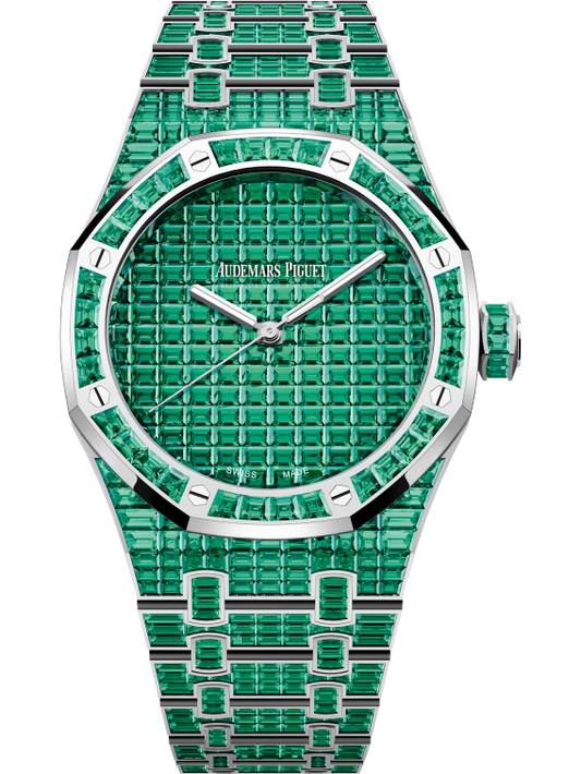 Royal Oak Selfwinding Emerald 50th Anniversary 41MM 18-Carat White Gold Bracelet Set 18-Carat White Gold Dial Set 18-Carat White Gold Case Set With Baguette-Cut Emeralds