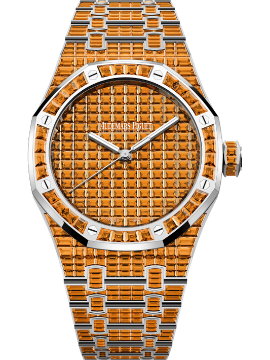 Royal Oak Selfwinding Orange Spessartite 50th Anniversary 41MM 18-Carat White Gold Bracelet Set 18-Carat White Gold Dial Set 18-Carat White Gold Case Set With Baguette-Cut Orange Spessartites