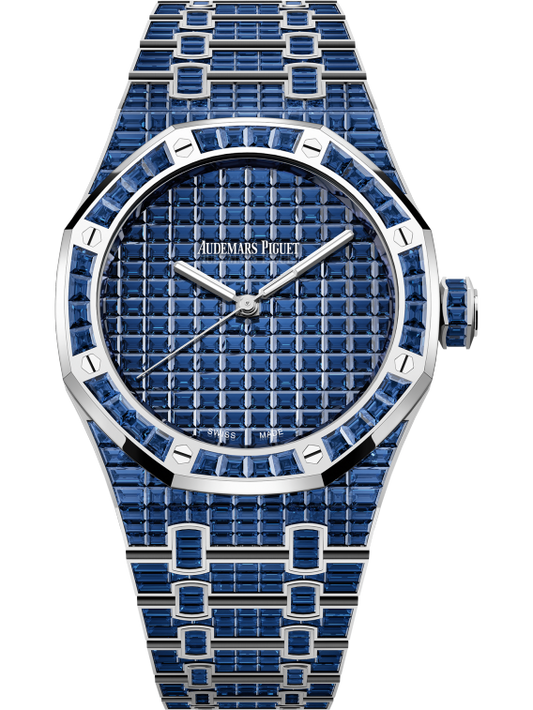 Royal Oak Selfwinding Blue Sapphire 50th Anniversary 41MM 18-Carat White Gold Bracelet Set 18-Carat White Gold Dial Set 18-Carat White Gold Case Set With Baguette-Cut Blue Sapphires