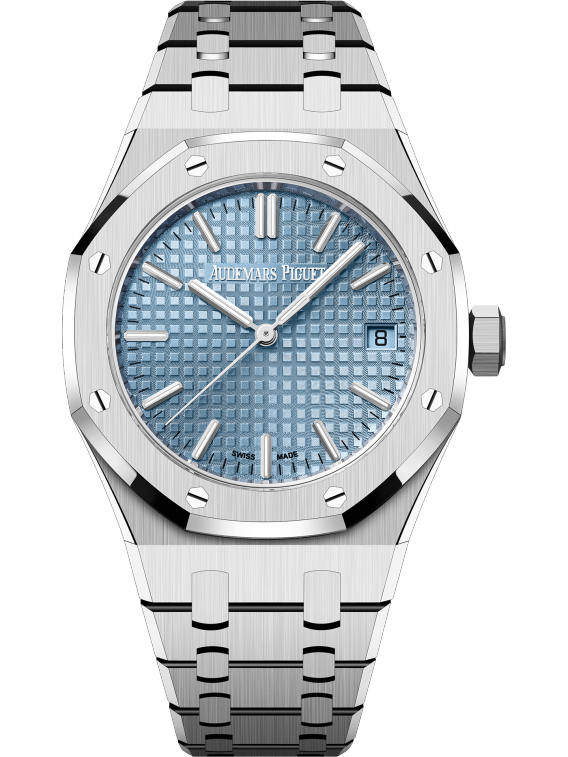 Royal Oak Selfwinding 50th Anniversary 37MM Stainless Steel Bracelet Light Blue Dial With Grande Tapisserie Pattern Stainless Steel Case