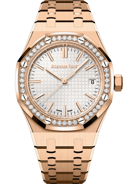 Royal Oak Selfwinding 50th Anniversary 37MM 18-Carat Pink Gold Bracelet Silver-Toned Dial With Grande Tapisserie Pattern 18-Carat Pink Gold Case Bezel Set With Brilliant-Cut Diamonds