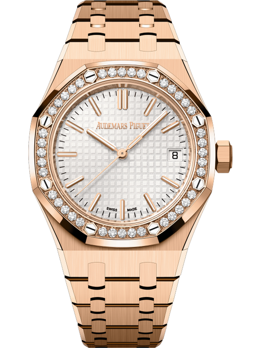 Royal Oak Selfwinding 50th Anniversary 37MM 18-Carat Pink Gold Bracelet Silver-Toned Dial With Grande Tapisserie Pattern 18-Carat Pink Gold Case Bezel Set With Brilliant-Cut Diamonds