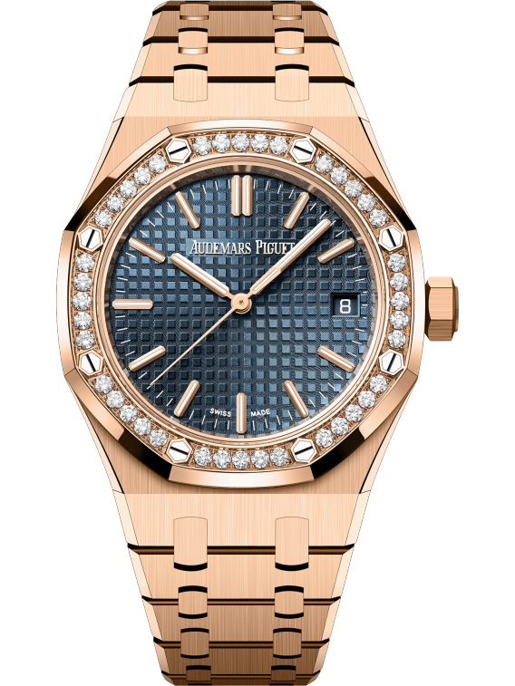 Royal Oak Selfwinding 50th Anniversary 37MM 18-Carat Pink Gold Bracelet Bleu Nuit Nuage 50 Dial With Grande Tapisserie Pattern 18-Carat Pink Gold Case Bezel Set With Brilliant-Cut Diamonds