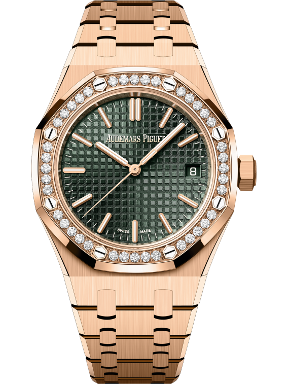 Royal Oak Selfwinding 50th Anniversary 37MM 18-Carat Pink Gold Bracelet Khaki Green Dial With Grande Tapisserie Pattern 18-Carat Pink Gold Case Bezel Set With Brilliant-Cut Diamonds