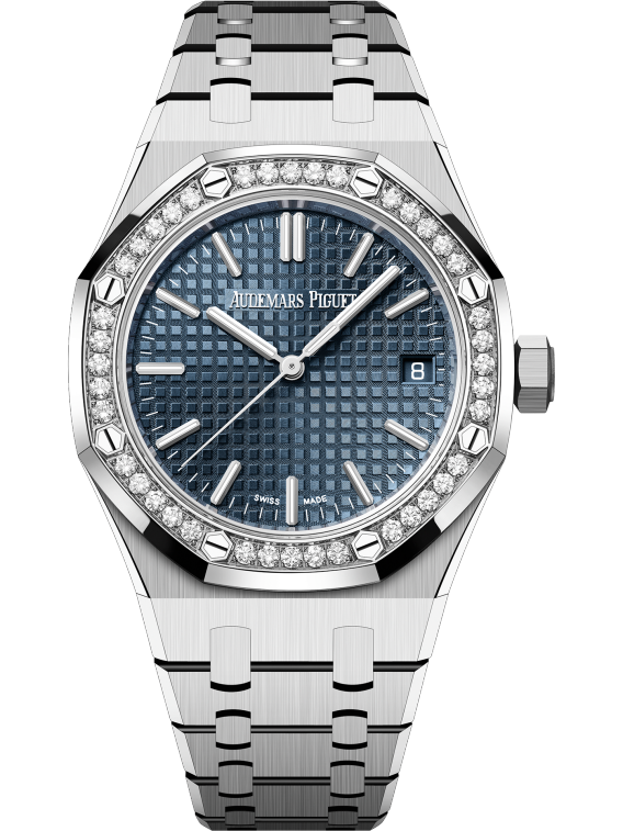 Royal Oak Selfwinding 50th Anniversary 37MM Stainless Steel Bracelet Bleu Nuit Nuage 50 Dial With Grande Tapisserie Pattern Stainless Steel Case Bezel Set With Brilliant-Cut Diamonds