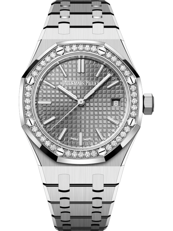 Royal Oak Selfwinding 50th Anniversary 37MM Stainless Steel Bracelet Grey Dial With Grande Tapisserie Pattern Stainless Steel Case Bezel Set With Brilliant-Cut Diamonds