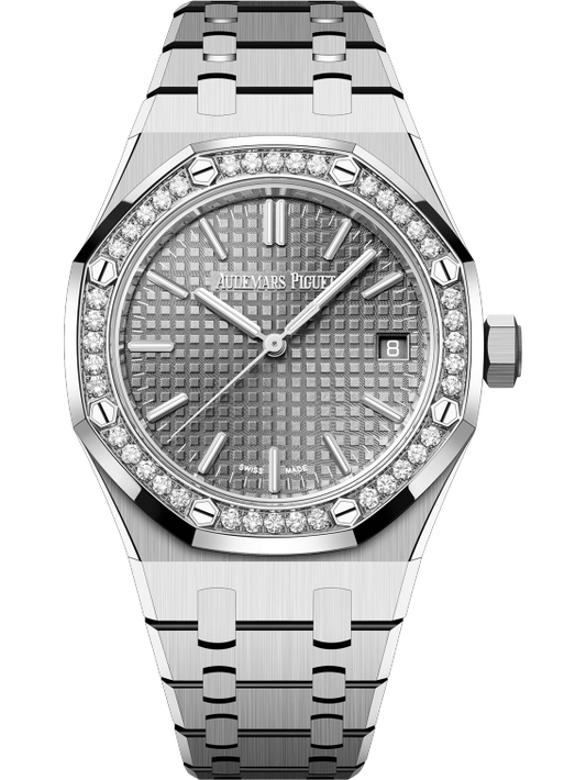 Royal Oak Selfwinding 50th Anniversary 37MM Stainless Steel Bracelet Grey Dial With Grande Tapisserie Pattern Stainless Steel Case Bezel Set With Brilliant-Cut Diamonds