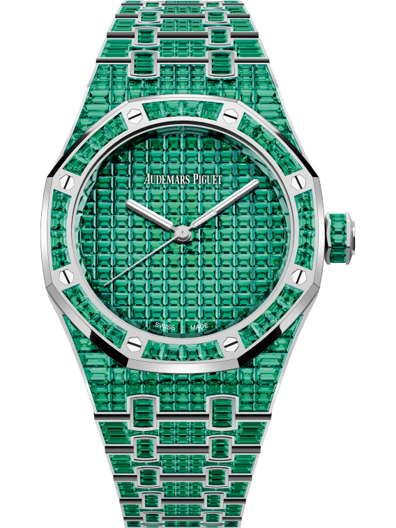 Royal Oak Selfwinding Emerald 50th Anniversary 37MM 18-Carat White Gold Bracelet 18-Carat White Gold Dial 18-Carat White Gold Case Set With Baguette-Cut Emeralds