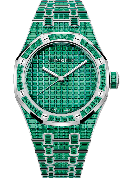 Royal Oak Selfwinding Emerald 50th Anniversary 37MM 18-Carat White Gold Bracelet 18-Carat White Gold Dial 18-Carat White Gold Case Set With Baguette-Cut Emeralds