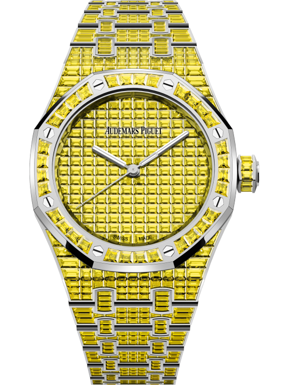 Royal Oak Selfwinding Yellow Chrysoberyl 50th Anniversary 37MM 18-Carat White Gold Bracelet 18-Carat White Gold Dial 18-Carat White Gold Case Set With Baguette-Cut Yellow Chrysoberyls