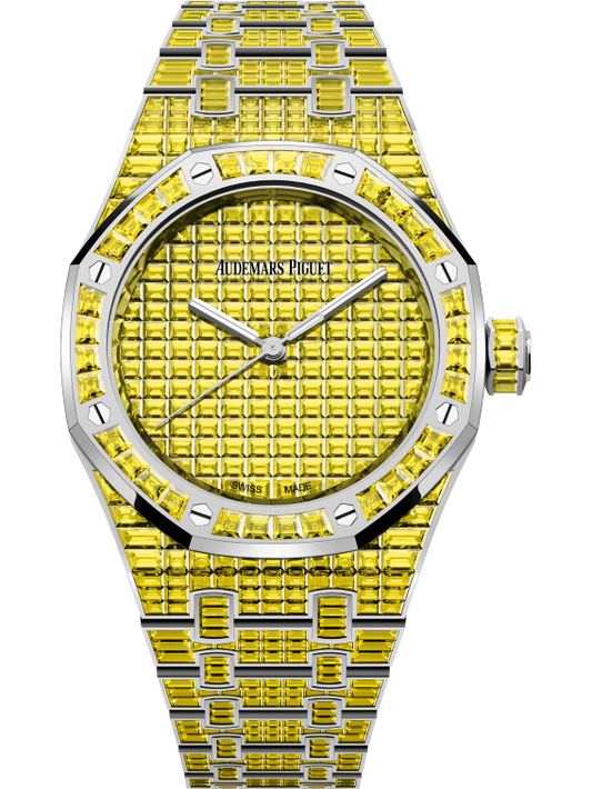 Royal Oak Selfwinding Yellow Chrysoberyl 50th Anniversary 37MM 18-Carat White Gold Bracelet 18-Carat White Gold Dial 18-Carat White Gold Case Set With Baguette-Cut Yellow Chrysoberyls