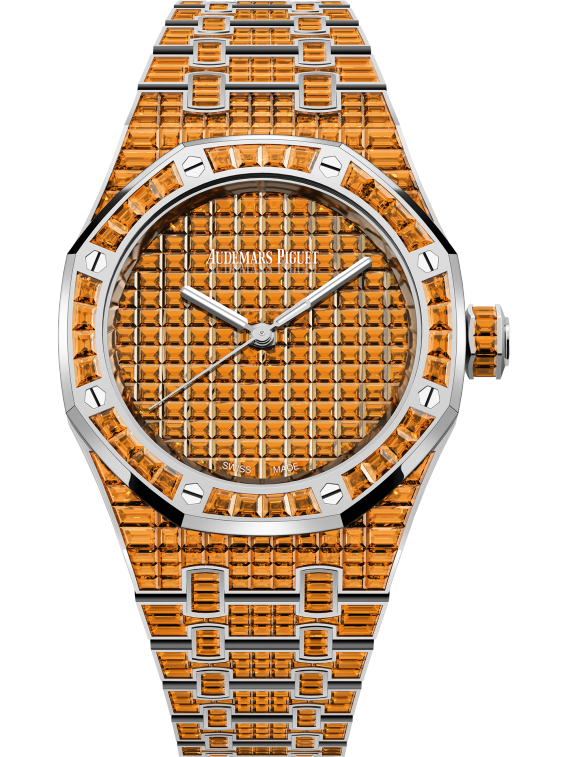 Royal Oak Selfwinding Orange Spessartite 50th Anniversary 37MM 18-Carat White Gold Bracelet 18-Carat White Gold Dial 18-Carat White Gold Case Set With Baguette-Cut Orange Spessartites