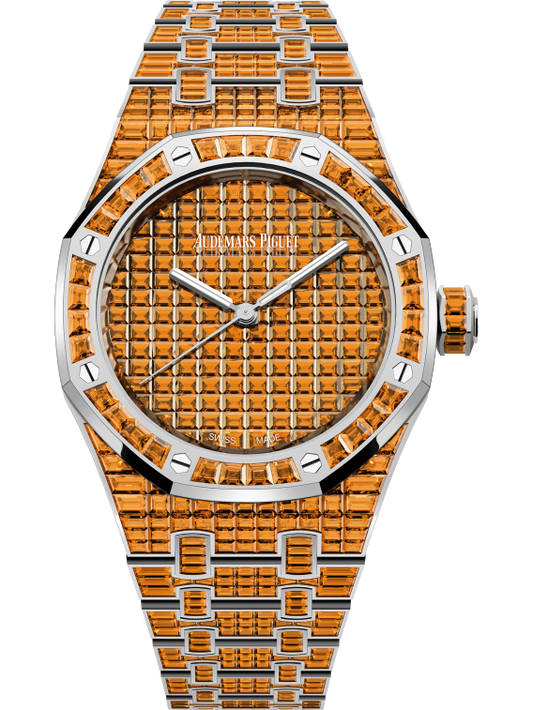 Royal Oak Selfwinding Orange Spessartite 50th Anniversary 37MM 18-Carat White Gold Bracelet 18-Carat White Gold Dial 18-Carat White Gold Case Set With Baguette-Cut Orange Spessartites