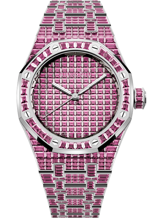 Royal Oak Selfwinding Pink Tourmaline 50th Anniversary 37MM 18-Carat White Gold Bracelet 18-Carat White Gold Dial 18-Carat White Gold Case Set With Baguette-Cut Pink Tourmalines