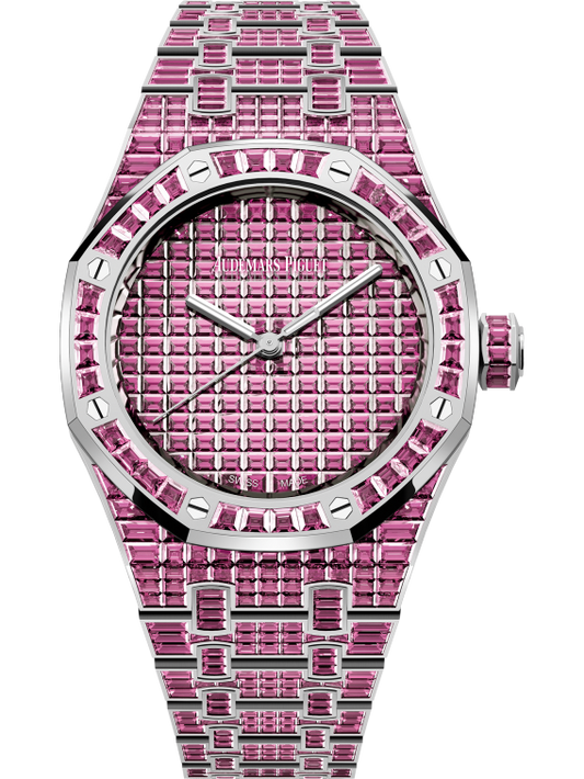 Royal Oak Selfwinding Pink Tourmaline 50th Anniversary 37MM 18-Carat White Gold Bracelet 18-Carat White Gold Dial 18-Carat White Gold Case Set With Baguette-Cut Pink Tourmalines