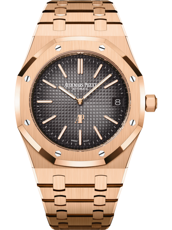 Royal Oak Jumbo Extra-Thin 50th Anniversary 39MM 18-Carat Pink Gold Bracelet Smoked Grey Dial With Petite Tapisserie Pattern 18-Carat Pink Gold Case