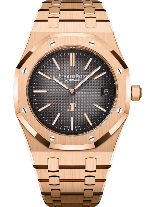 Royal Oak Jumbo Extra-Thin 50th Anniversary 39MM 18-Carat Pink Gold Bracelet Smoked Grey Dial With Petite Tapisserie Pattern 18-Carat Pink Gold Case