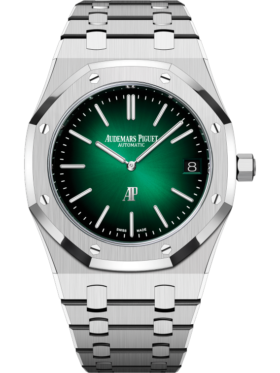 Royal Oak Jumbo Extra-Thin 50th Anniversary 39MM 950 Platinum Bracelet Smoked Green Dial With Sunray Pattern 950 Platinum Case