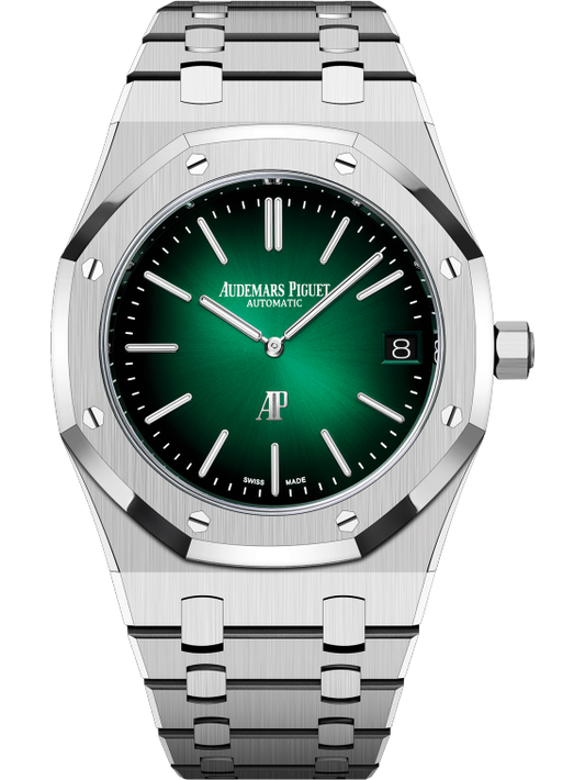 Royal Oak Jumbo Extra-Thin 50th Anniversary 39MM 950 Platinum Bracelet Smoked Green Dial With Sunray Pattern 950 Platinum Case