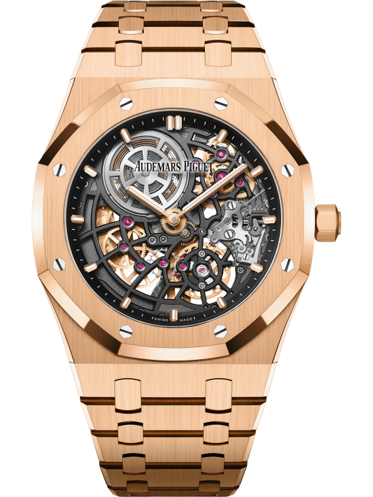 Royal Oak Jumbo Extra-Thin Openworked 50th Anniversary 39MM 18-Carat Pink Gold Bracelet Openworked Slate Grey Dial 18-Carat Pink Gold Case