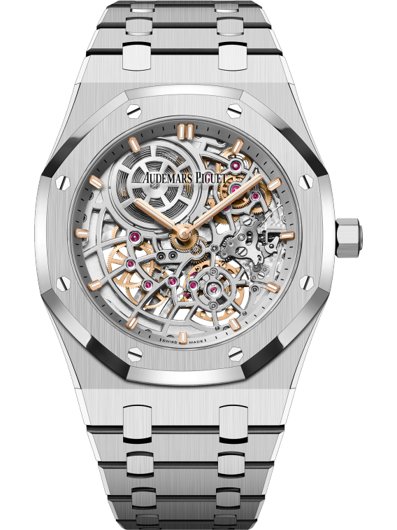 Royal Oak Jumbo Extra-Thin Openworked 50th Anniversary 39MM Stainless Steel Bracelet Openworked Rhodium-Toned Dial Stainless Steel Case