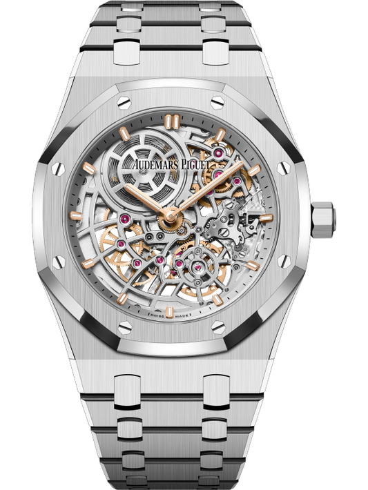 Royal Oak Jumbo Extra-Thin Openworked 50th Anniversary 39MM Stainless Steel Bracelet Openworked Rhodium-Toned Dial Stainless Steel Case