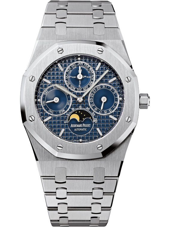 Royal Oak Perpetual Calendar 39MM Stainless Steel Bracelet Blue Dial With Grande Tapisserie Pattern Stainless Steel Case