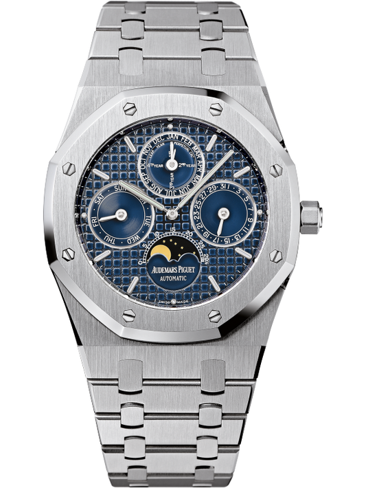 Royal Oak Perpetual Calendar 39MM Stainless Steel Bracelet Blue Dial With Grande Tapisserie Pattern Stainless Steel Case