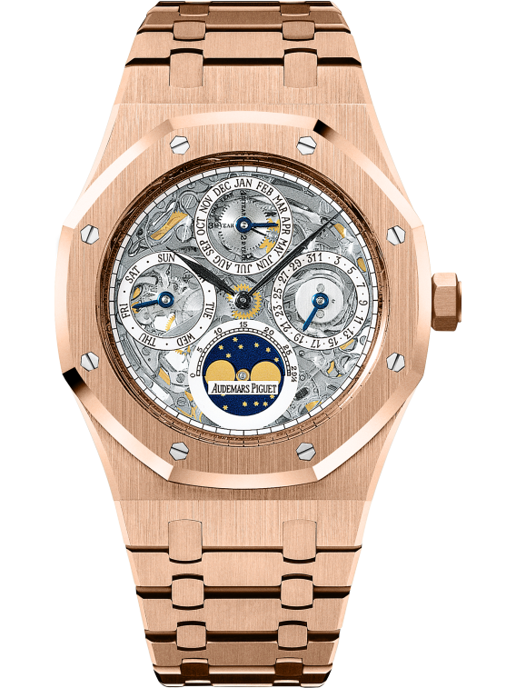 Royal Oak Openworked Perpetual Calendar 39MM 18-Carat Pink Gold Bracelet Sapphire Dial With White Indicators 18-Carat Pink Gold Case